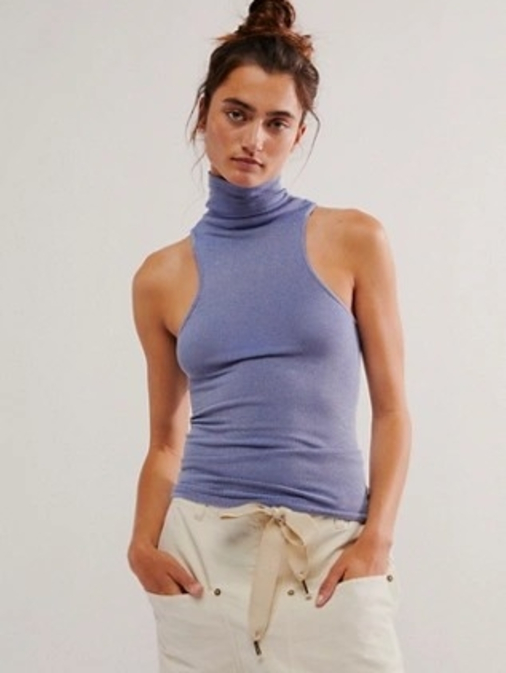 Free People Ribbed Sleeveless Turtleneck Tank - Lavender Blue